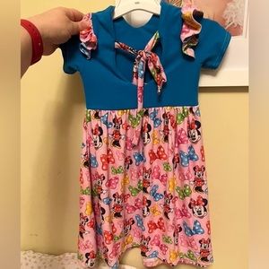 3t handmade Twirl dress with tie back and flutters - mouse